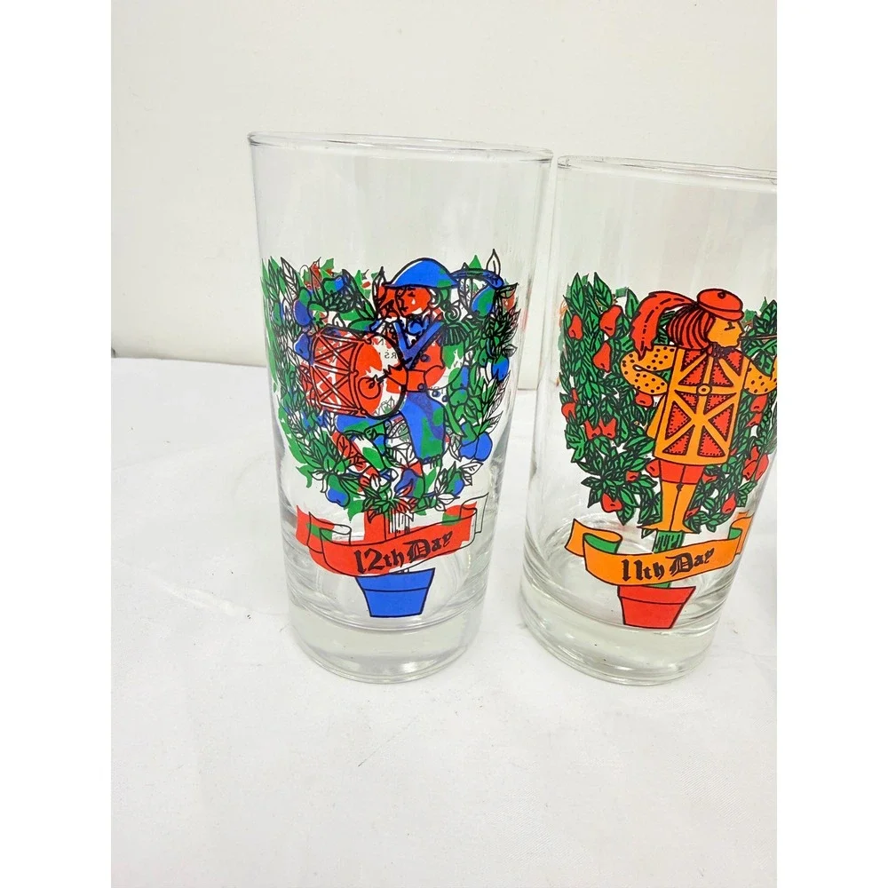 Vintage 12 Days of Christmas Indiana Glass USA Water Tumbler 12oz Set of 4